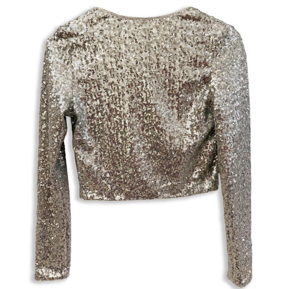 🆕 ✨ GOOD AMERICAN | Metallic Silver Sequin Crop Jacket | Size Small (S) ✨ - Picture 12 of 13